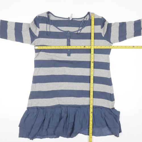 Next Women's Blue Grey Striped Long Sleeve Tunic Blouse Size 16