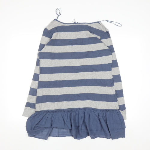 Next Women's Blue Grey Striped Long Sleeve Tunic Blouse Size 16