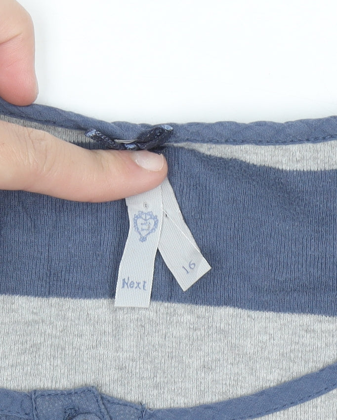 Next Women's Blue Grey Striped Long Sleeve Tunic Blouse Size 16