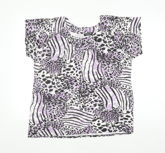 Touch Women Purple Animal Print Short Sleeve Viscose T-Shirt Size 18
