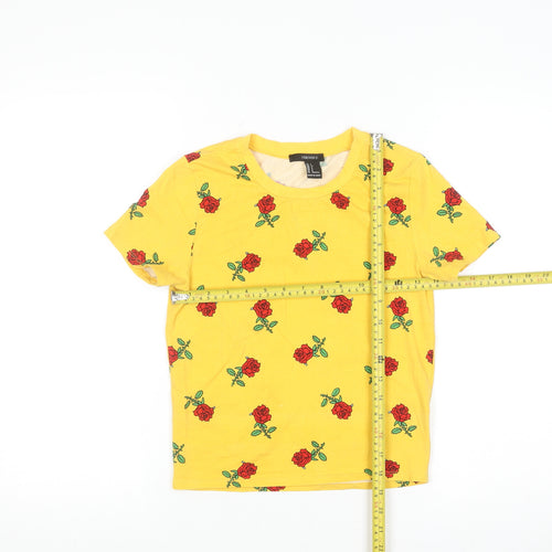 Forever 21 Women's Yellow Floral Rose Print Cotton T-Shirt Size S