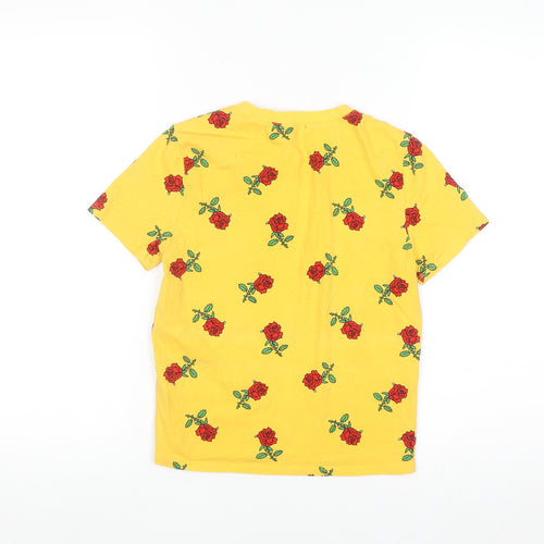 Forever 21 Women's Yellow Floral Rose Print Cotton T-Shirt Size S