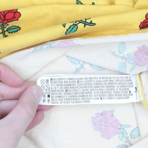 Forever 21 Women's Yellow Floral Rose Print Cotton T-Shirt Size S