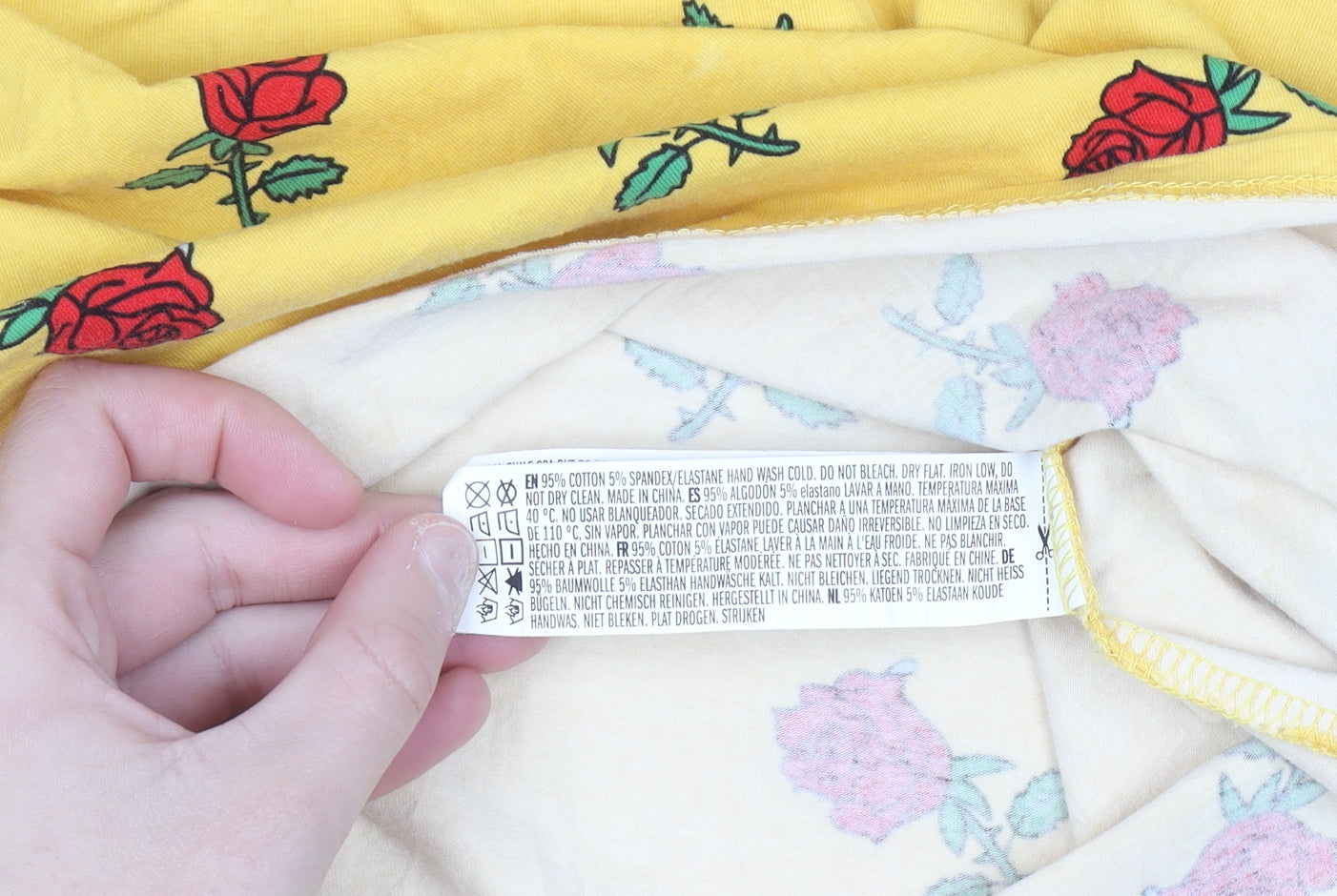Forever 21 Women's Yellow Floral Rose Print Cotton T-Shirt Size S