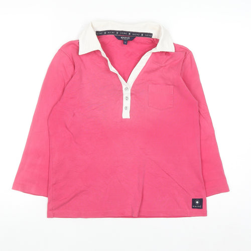 Maine New England Women's Pink Cotton Long Sleeve Polo Shirt Size 12