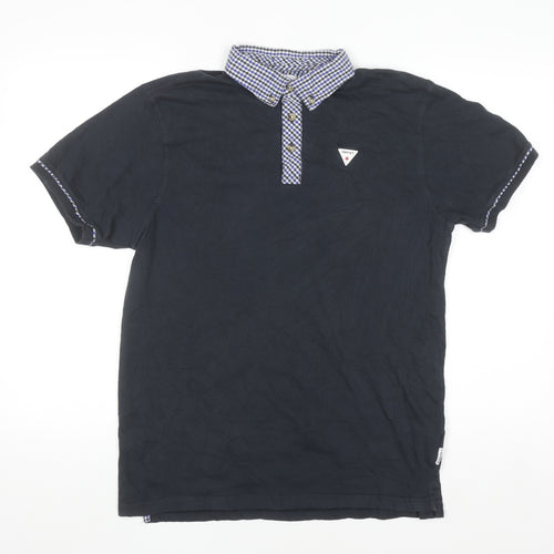 Soviet Men's Black Check Collar Polo Shirt Size L Cotton