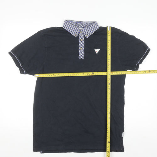 Soviet Men's Black Check Collar Polo Shirt Size L Cotton