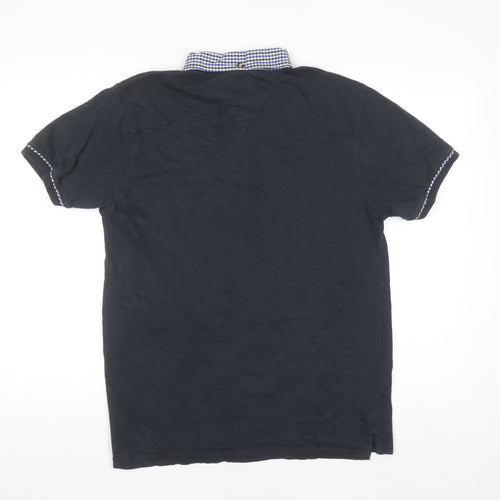 Soviet Men's Black Check Collar Polo Shirt Size L Cotton
