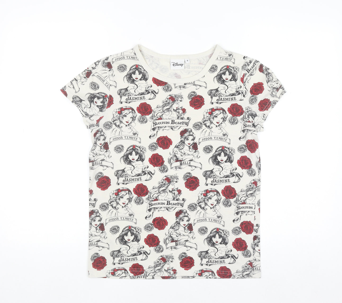 Disney Women’s Ivory Princess Print Short Sleeve T-Shirt Size 8