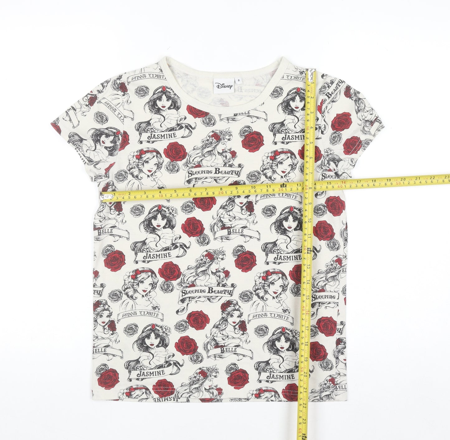 Disney Women’s Ivory Princess Print Short Sleeve T-Shirt Size 8