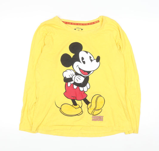 Disney Women’s Yellow Mickey Mouse Long Sleeve Cotton T-Shirt S