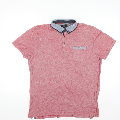 Next Men’s Red Cotton Polo Shirt Size L Button Collar Casual Top