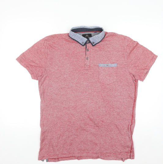 Next Men’s Red Cotton Polo Shirt Size L Button Collar Casual Top