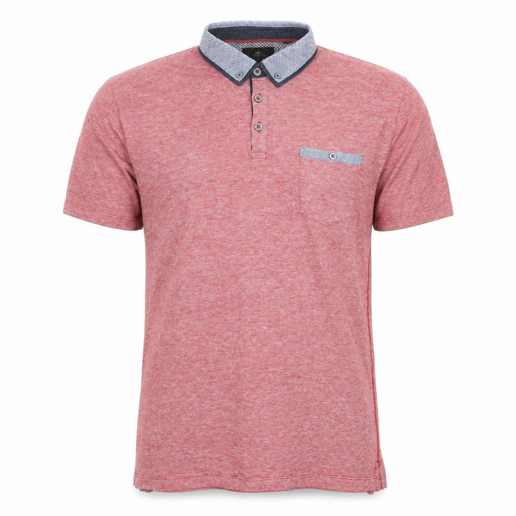 Front view of Next Men’s Red Cotton Polo Shirt, size L, Button Collar Casual Top
