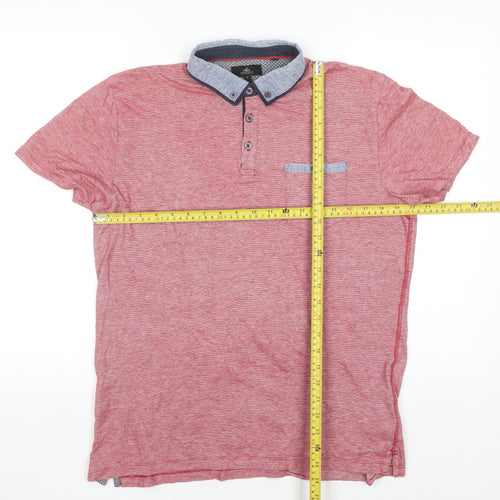 Next Men’s Red Cotton Polo Shirt Size L Button Collar Casual Top