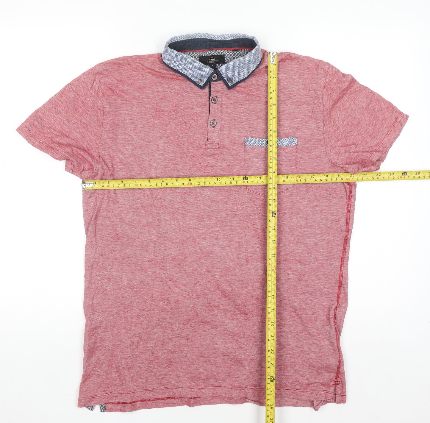 Next Men’s Red Cotton Polo Shirt Size L Button Collar Casual Top
