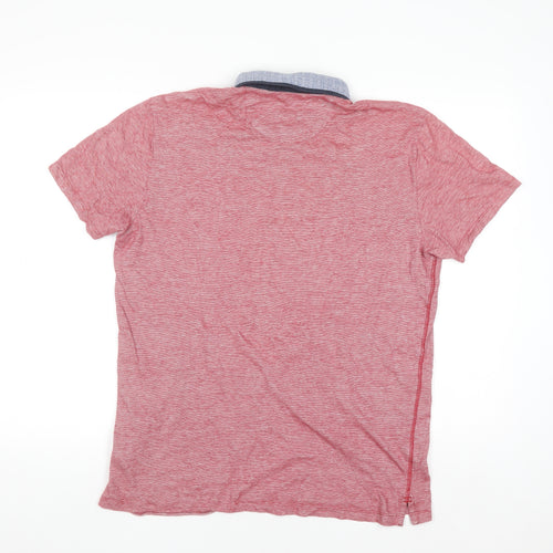 Next Men’s Red Cotton Polo Shirt Size L Button Collar Casual Top