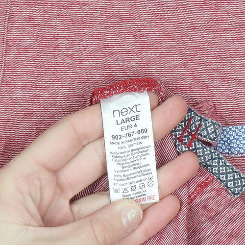 Next Men’s Red Cotton Polo Shirt Size L Button Collar Casual Top