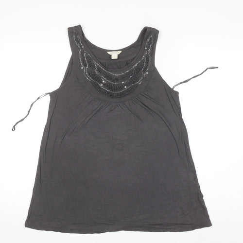 Monsoon Women Grey Beaded Sequin Tunic Tank Top Size 12