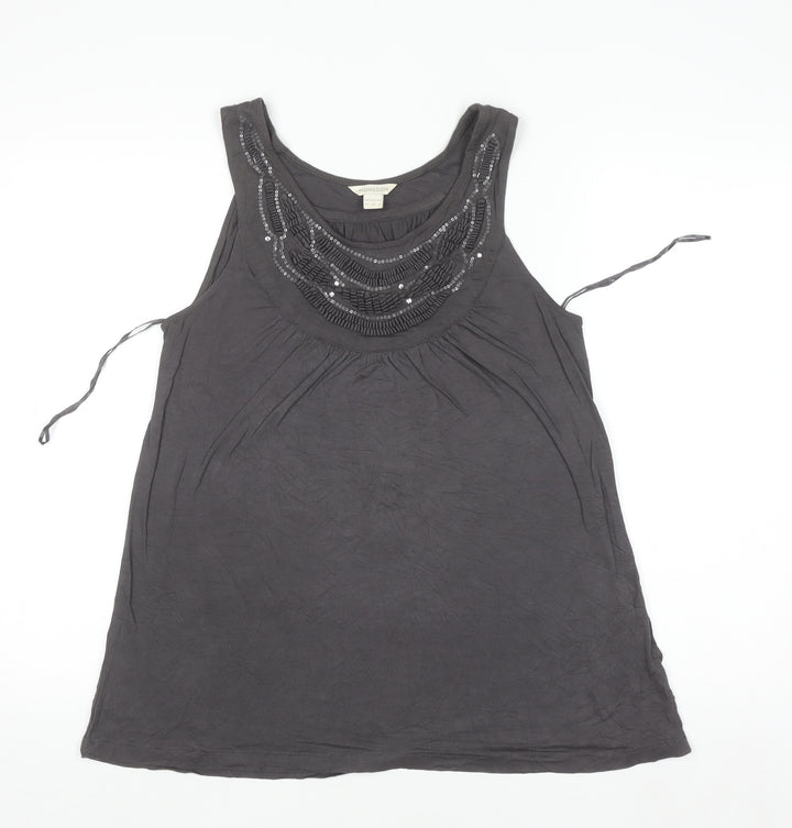Monsoon Women Grey Beaded Sequin Tunic Tank Top Size 12