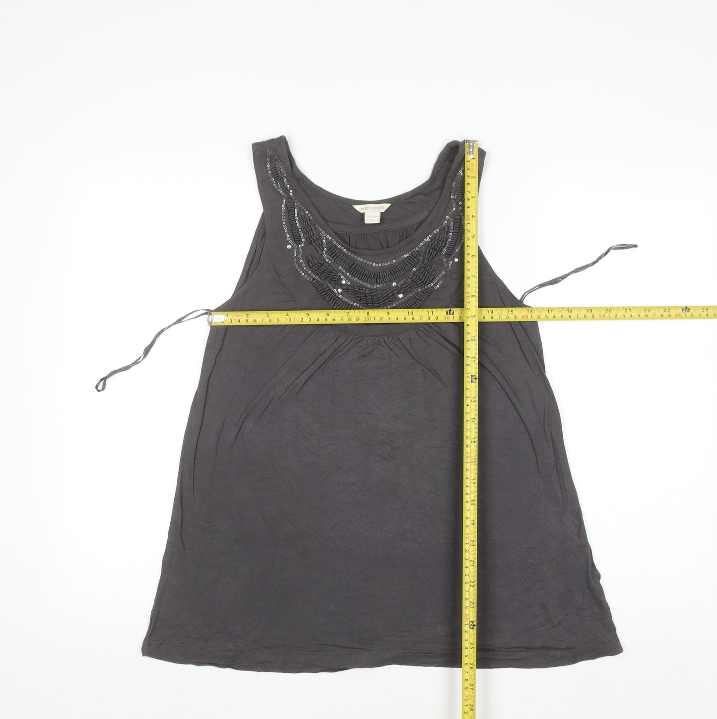 Monsoon Women Grey Beaded Sequin Tunic Tank Top Size 12