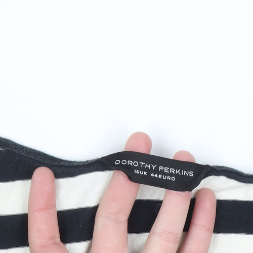 Dorothy Perkins Women’s Black White Striped Short Sleeve Jersey T-Shirt Size 16