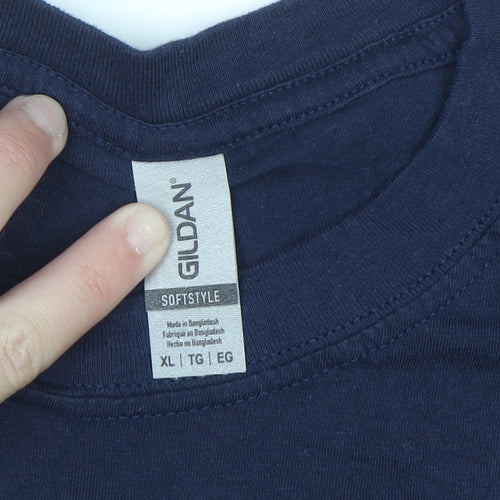 Gildan Mens Blue XL Band Graphic Retro Cotton T-Shirt