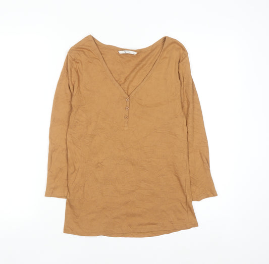 Tu Women Brown V-Neck Long Sleeve 100% Cotton T-Shirt Size 14