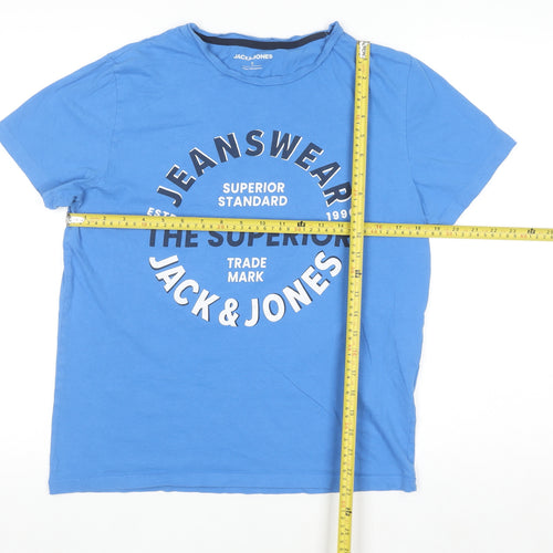 Jack & Jones Men's Blue Graphic Print Crew Neck T-Shirt Size S