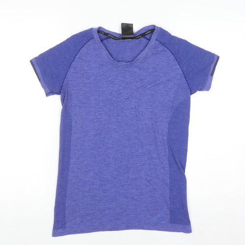 Adidas Women Blue Running T-Shirt S Slim Fit Short Sleeve