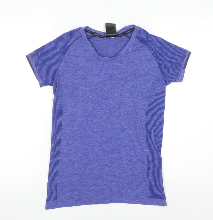 Adidas Women Blue Running T-Shirt S Slim Fit Short Sleeve