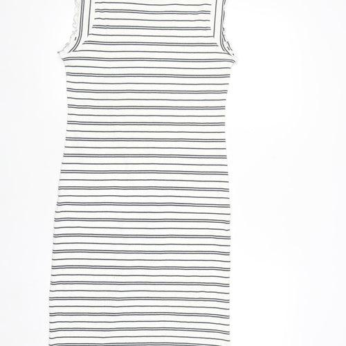 ICHI Women’s White Striped Sleeveless Midi Bodycon Dress Size S