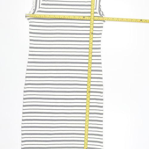 ICHI Women’s White Striped Sleeveless Midi Bodycon Dress Size S