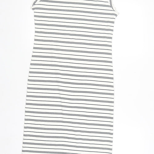 ICHI Women’s White Striped Sleeveless Midi Bodycon Dress Size S