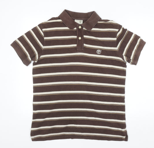 Timberland Men's Brown Striped Cotton Polo Shirt Size L