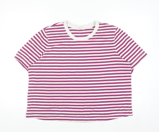 Seasalt Cornwall Women Pink White Striped Organic Cotton T-Shirt UK 18