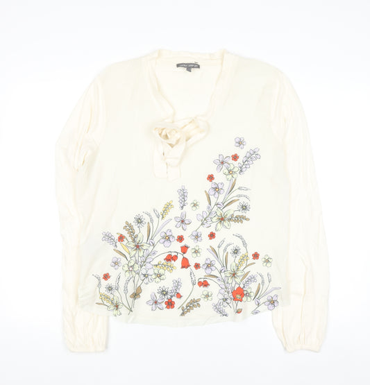 Laura Ashley Women’s Ivory Floral Bow Neck Long Sleeve Tunic Blouse Size 16