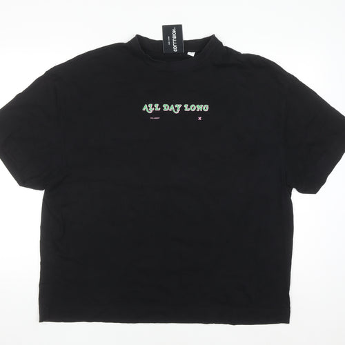 Collusion Men's Black Graphic 'All Day Long' T-Shirt Medium