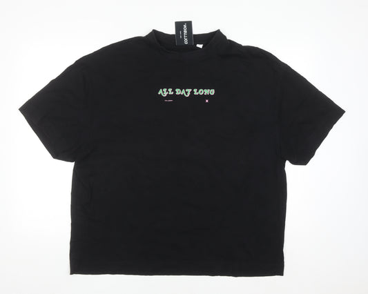Collusion Men's Black Graphic 'All Day Long' T-Shirt Medium
