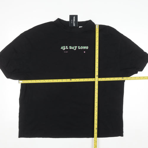 Collusion Men's Black Graphic 'All Day Long' T-Shirt Medium
