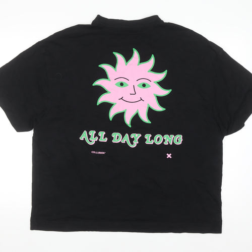 Collusion Men's Black Graphic 'All Day Long' T-Shirt Medium