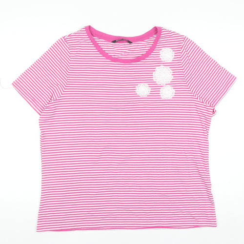 Bonmarché Women Pink Striped Embroidered Short Sleeve T-Shirt Size 18