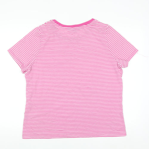 Bonmarché Women Pink Striped Embroidered Short Sleeve T-Shirt Size 18
