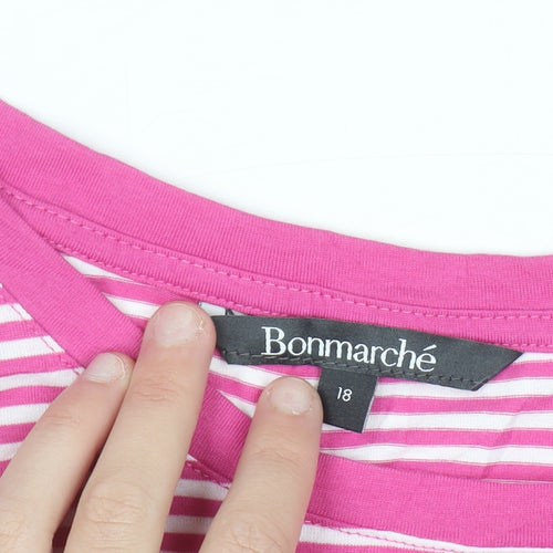 Bonmarché Women Pink Striped Embroidered Short Sleeve T-Shirt Size 18