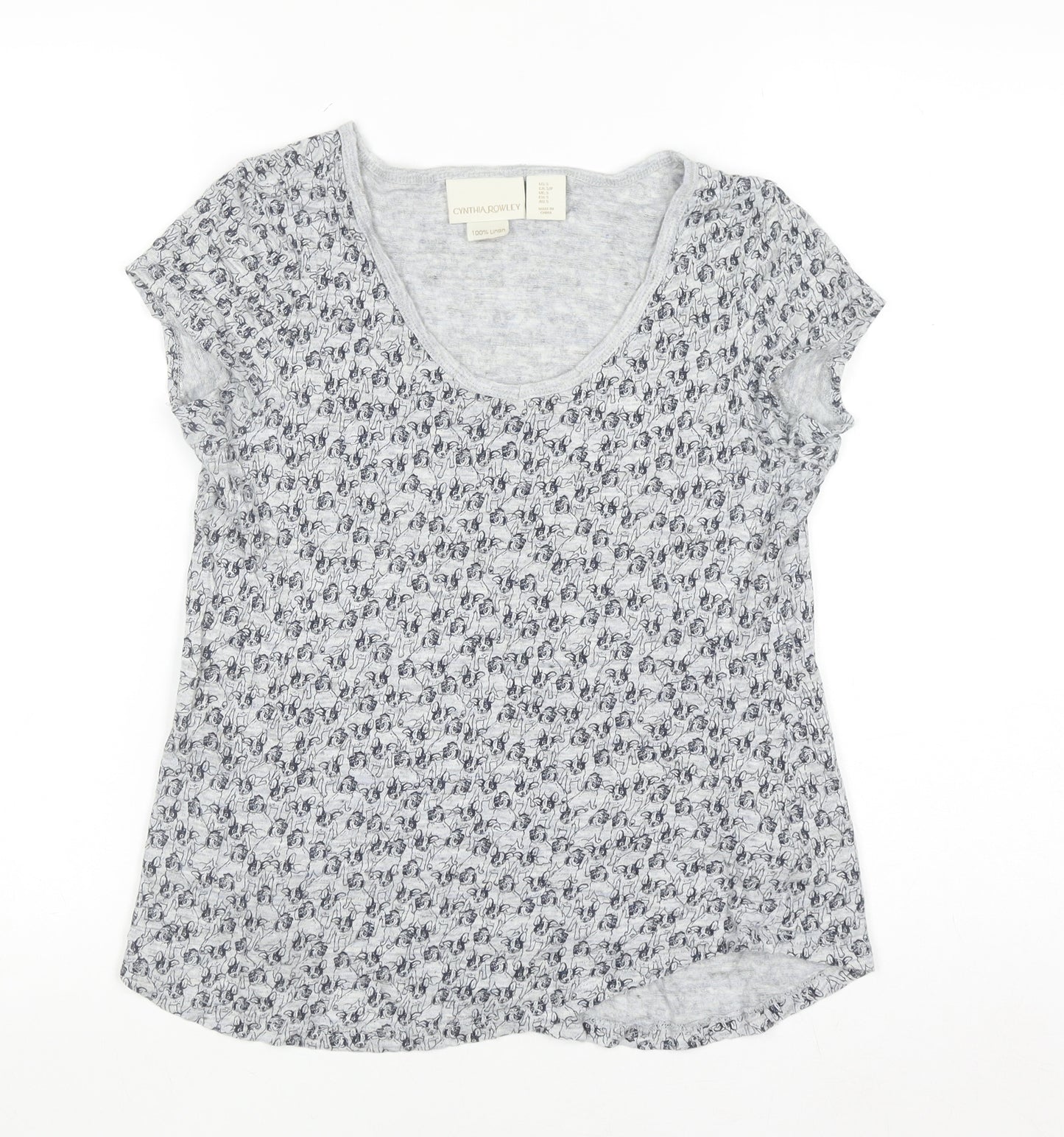 Cynthia Rowley Women's Grey Linen Floral T-Shirt Size S