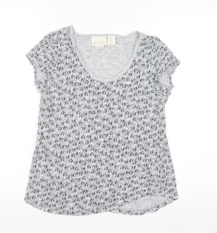 Cynthia Rowley Women's Grey Linen Floral T-Shirt Size S