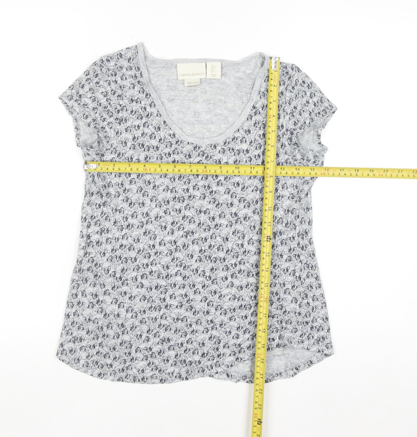 Cynthia Rowley Women's Grey Linen Floral T-Shirt Size S