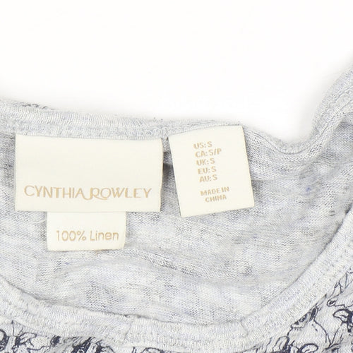 Cynthia Rowley Women's Grey Linen Floral T-Shirt Size S