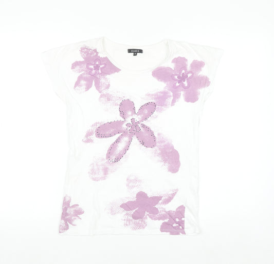 Ellie B Women’s White Floral Beaded Cotton T-Shirt Size 12