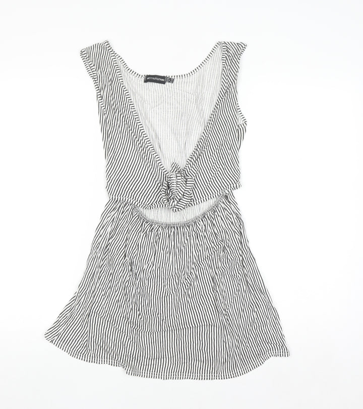 PrettyLittleThing Womens Black Striped Skater Dress Size 10